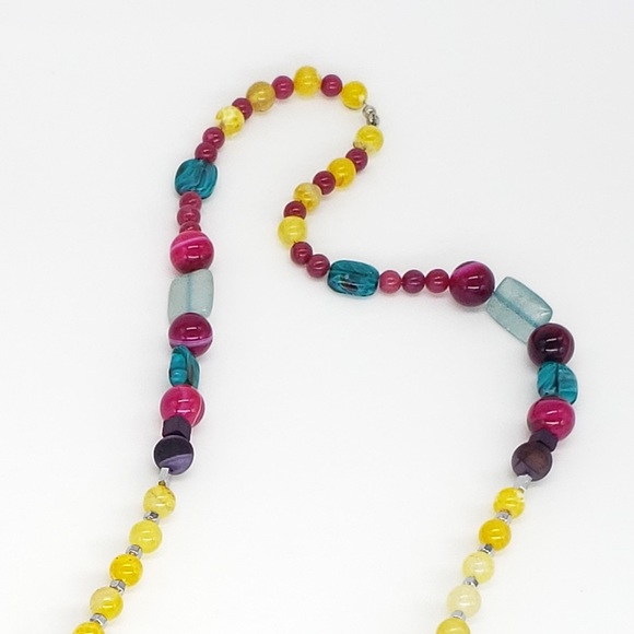 Purple and Yellow Agate Beaded Boho Necklace - Picture 6 of 11
